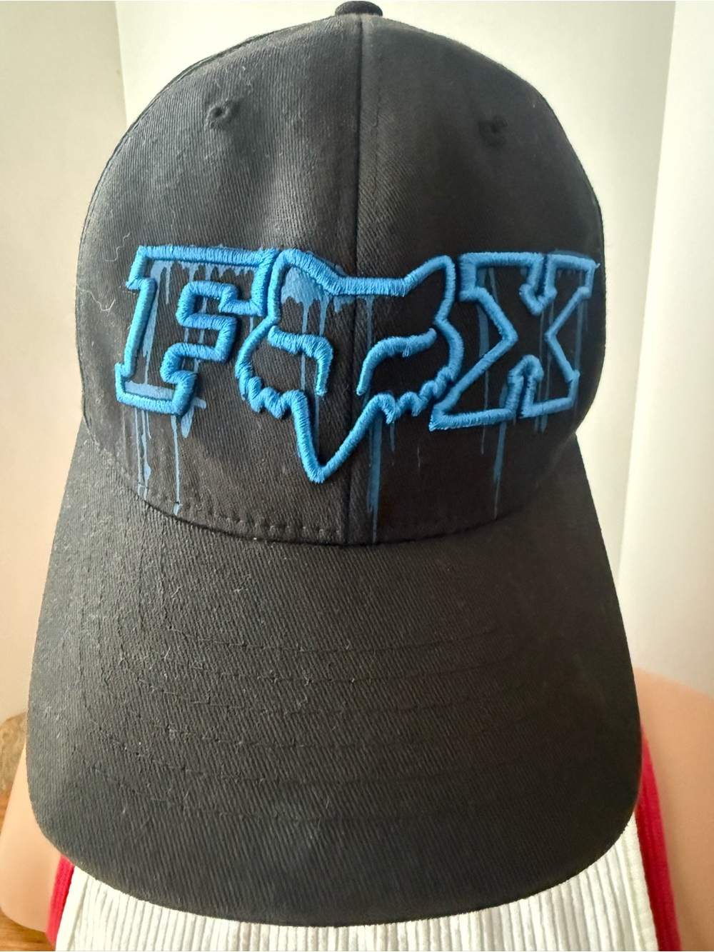 Fox baseball Black Hat with Bright Blue Embroidered Logo cap
